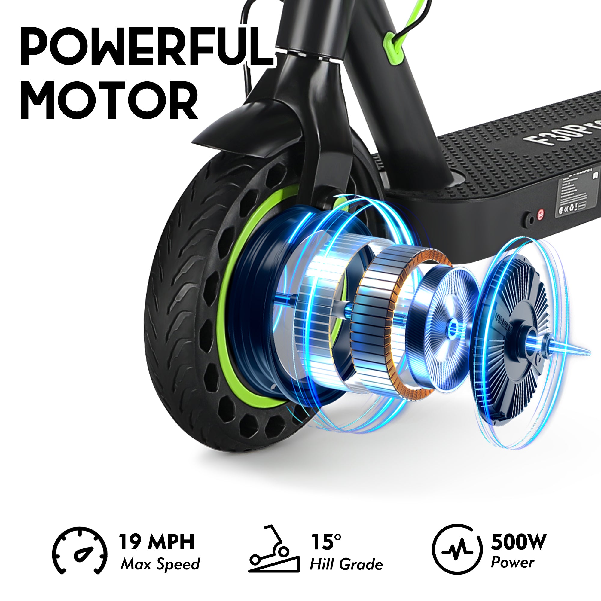 DUODIAN F30Pro Electric Scooter for Adults, 500W Motor, 19 MPH, 20 Miles Range, 10" Solid Tires