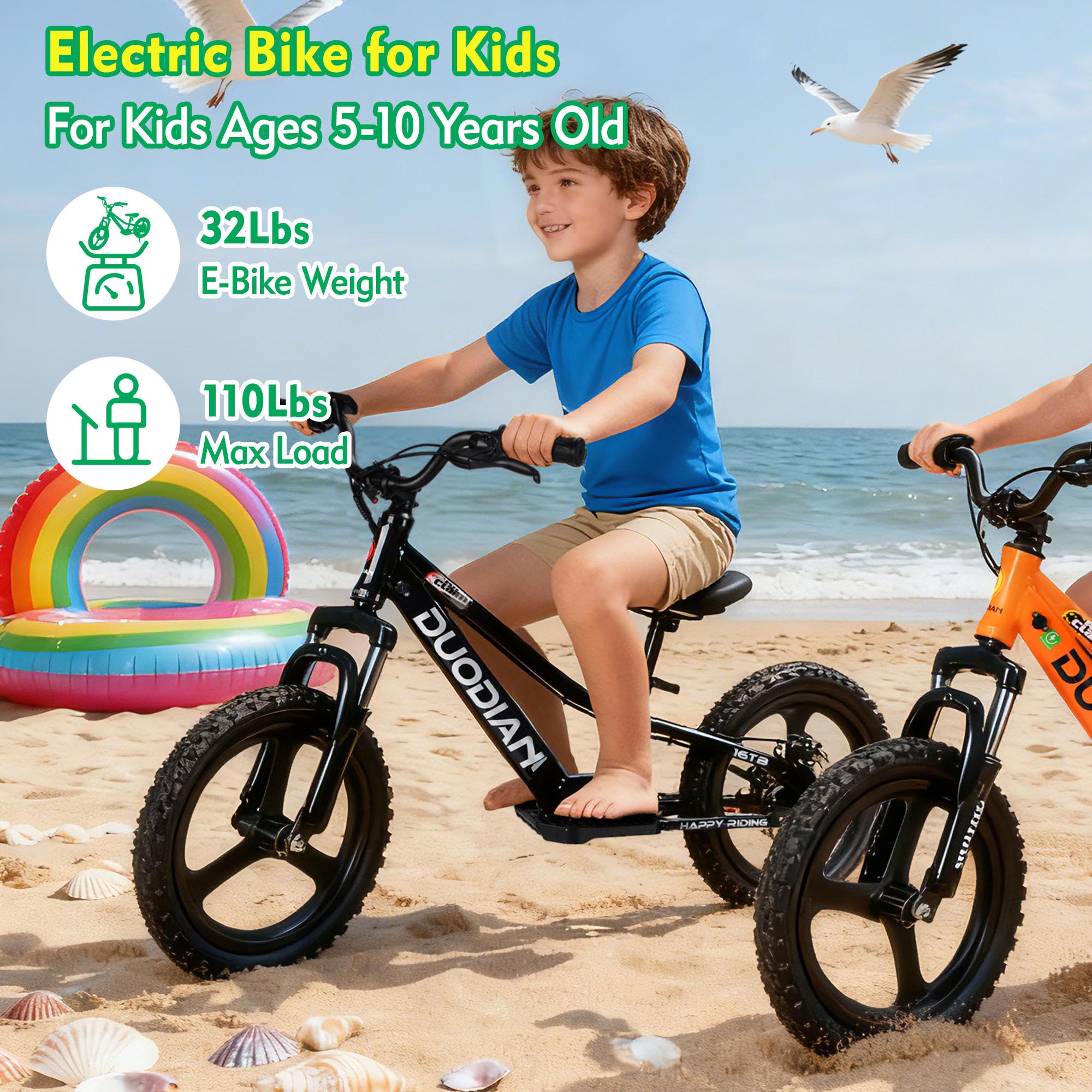 DuoDian KIDS ELECTRIC BIKE 250W 16" FOR AGES 5-12, UP TO 13.7 MPH, 12.4 MILES RANGE