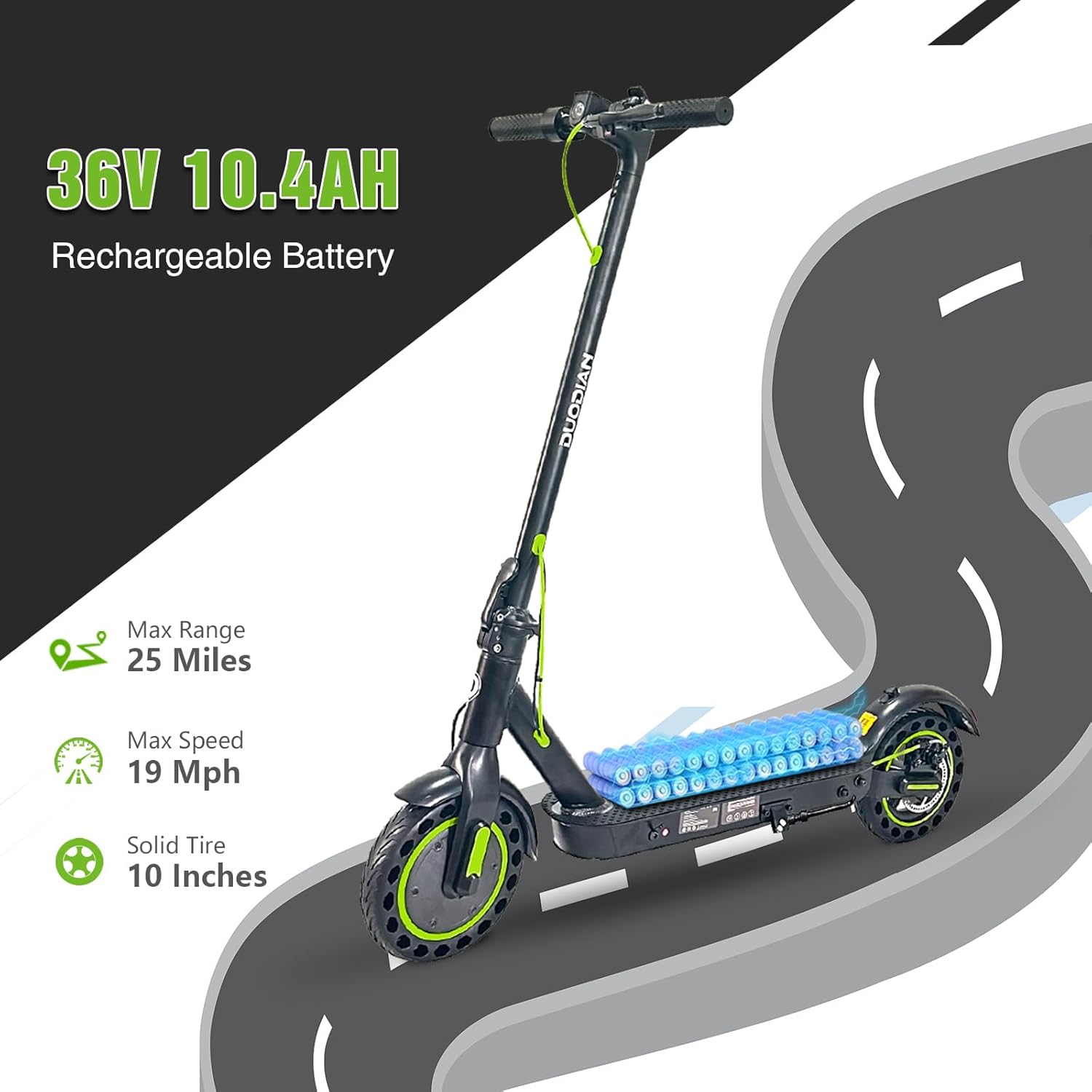 Electric Scooter for Adults, 350/500W Motor, 10'' Solid Tires, 19 Mph Speed, 25 Miles Range, Portable & Foldable Commuting E-Scooter, Dual Rear Suspension, Dual Brake System, App Control