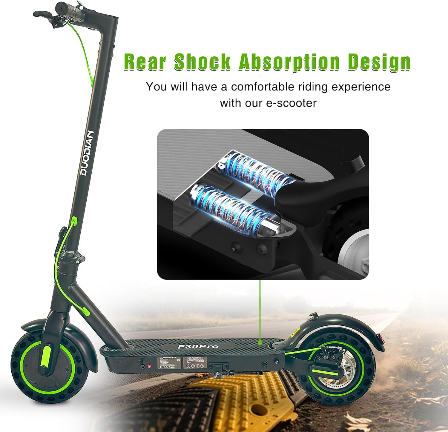 Electric Scooter for Adults, 350/500W Motor, 10'' Solid Tires, 19 Mph Speed, 25 Miles Range, Portable & Foldable Commuting E-Scooter, Dual Rear Suspension, Dual Brake System, App Control