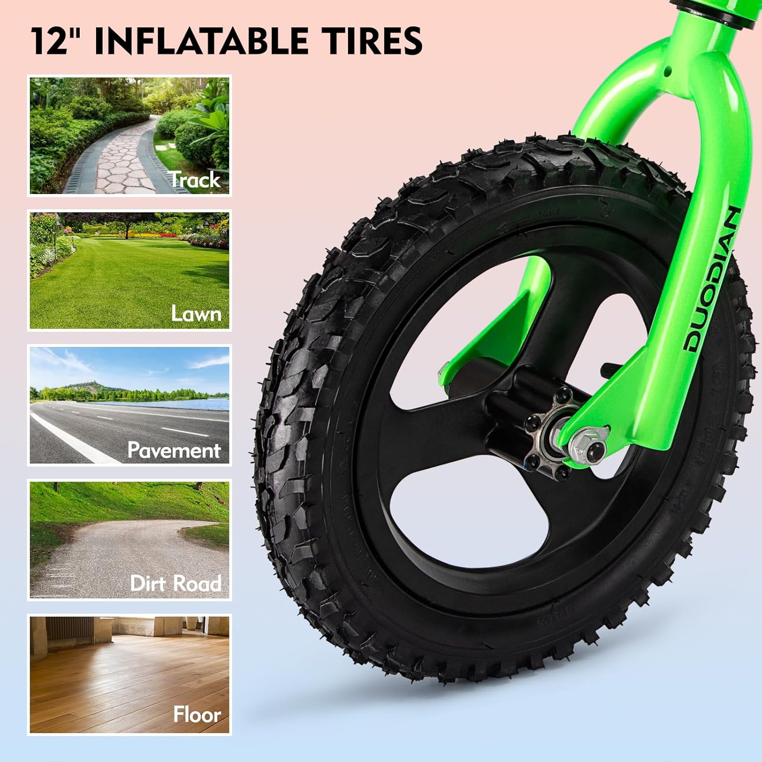 Electric Balance Bike for Kids, 180W Peak Motor,Toddler Balance Bikes with 12-inch Pneumatic Tires, Adjustable Seat, Electric Bike for Children Ages 3-6,Green