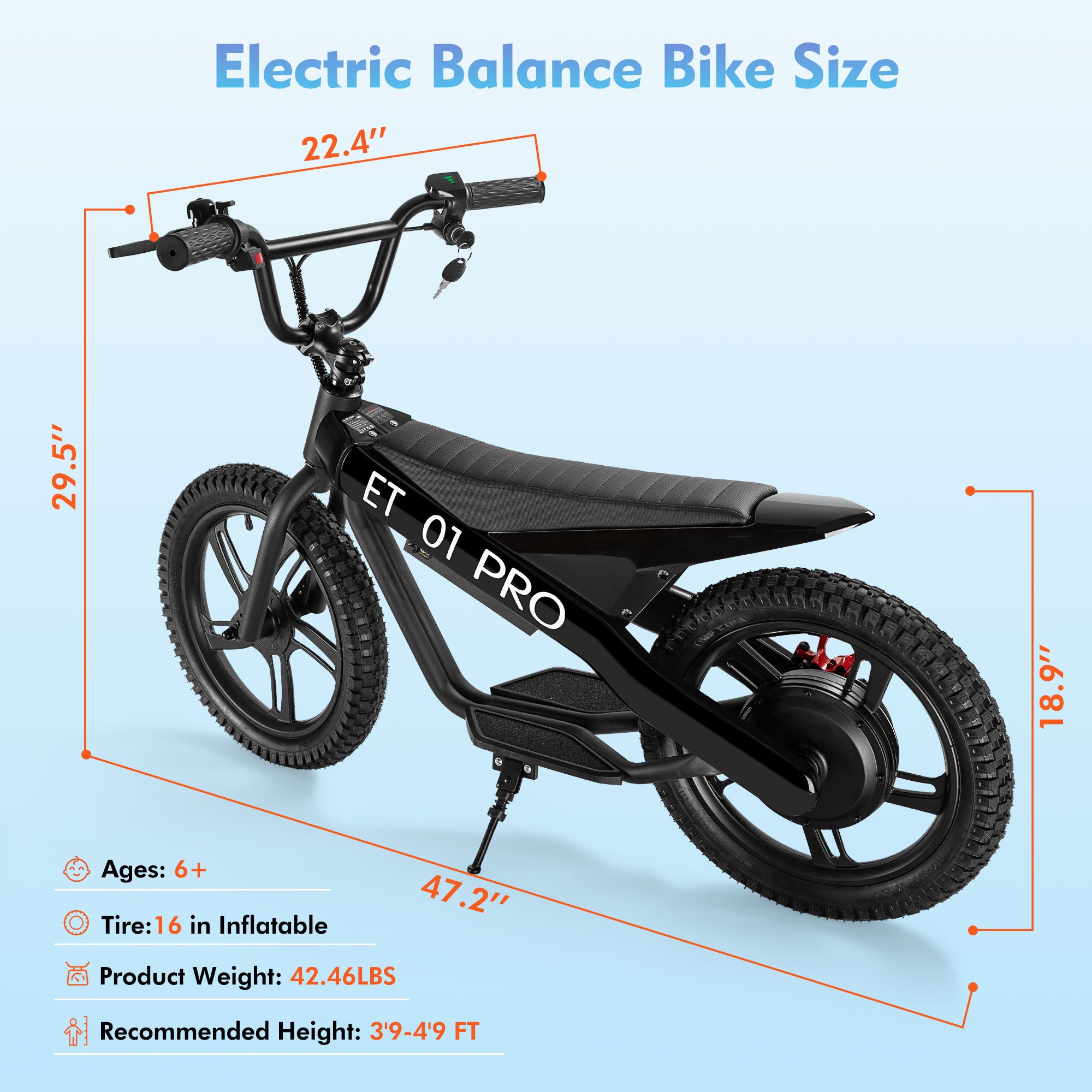 DuoDian ET-01 PRO Kids Electric Bike 350W 16" for Youth Riders, up to 15.5 MPH, 10 Miles Range