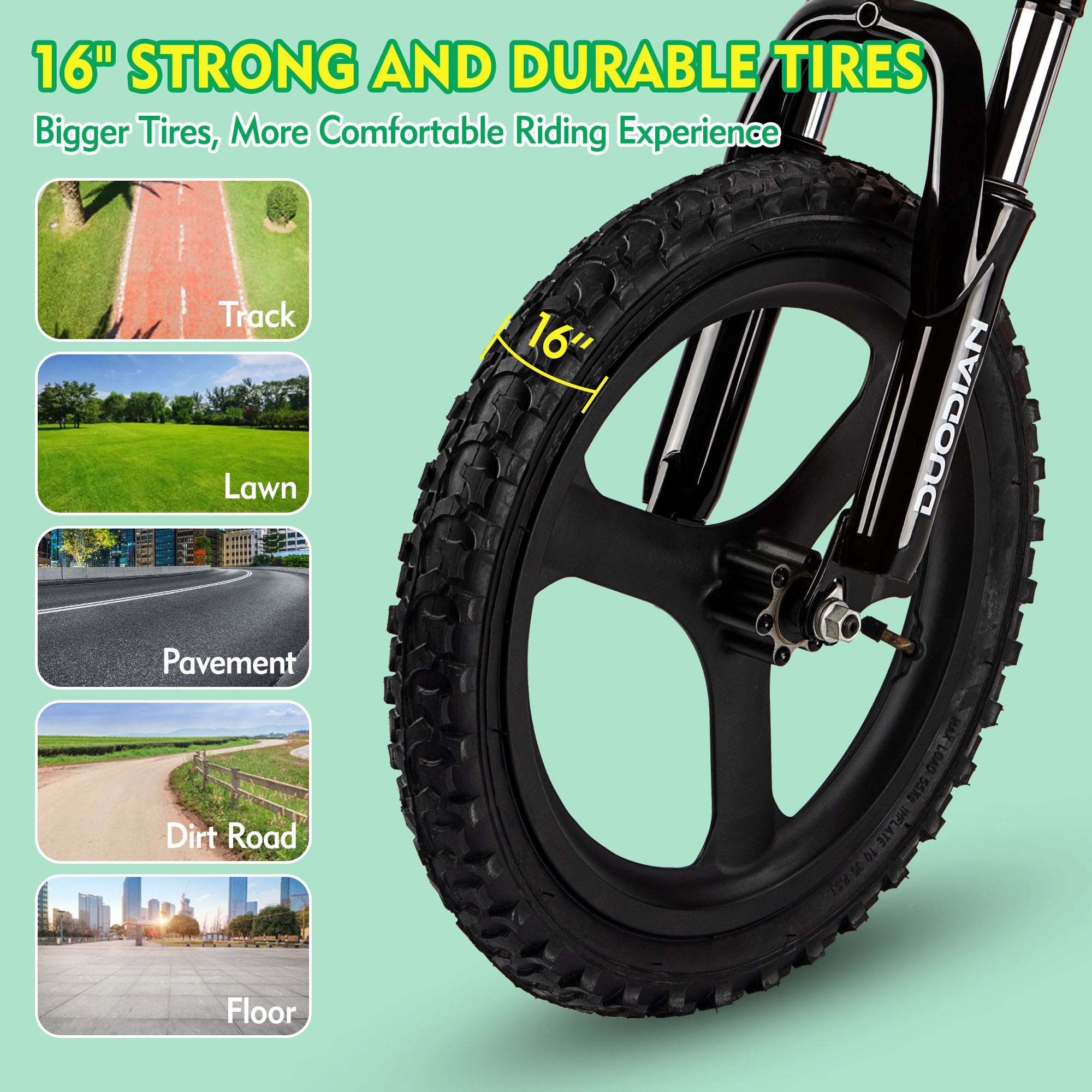 DuoDian KIDS ELECTRIC BIKE 250W 16" FOR AGES 5-12, UP TO 13.7 MPH, 12.4 MILES RANGE