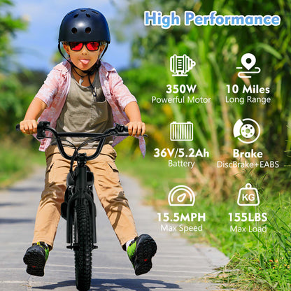 DuoDian ET-01 PRO Kids Electric Bike 350W 16" for Youth Riders, up to 15.5 MPH, 10 Miles Range