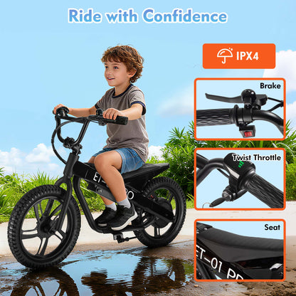 DuoDian ET-01 PRO Kids Electric Bike 350W 16" for Youth Riders, up to 15.5 MPH, 10 Miles Range