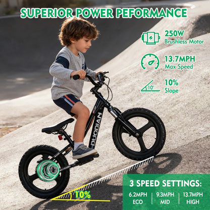 DuoDian KIDS ELECTRIC BIKE 250W 16" FOR AGES 5-12, UP TO 13.7 MPH, 12.4 MILES RANGE