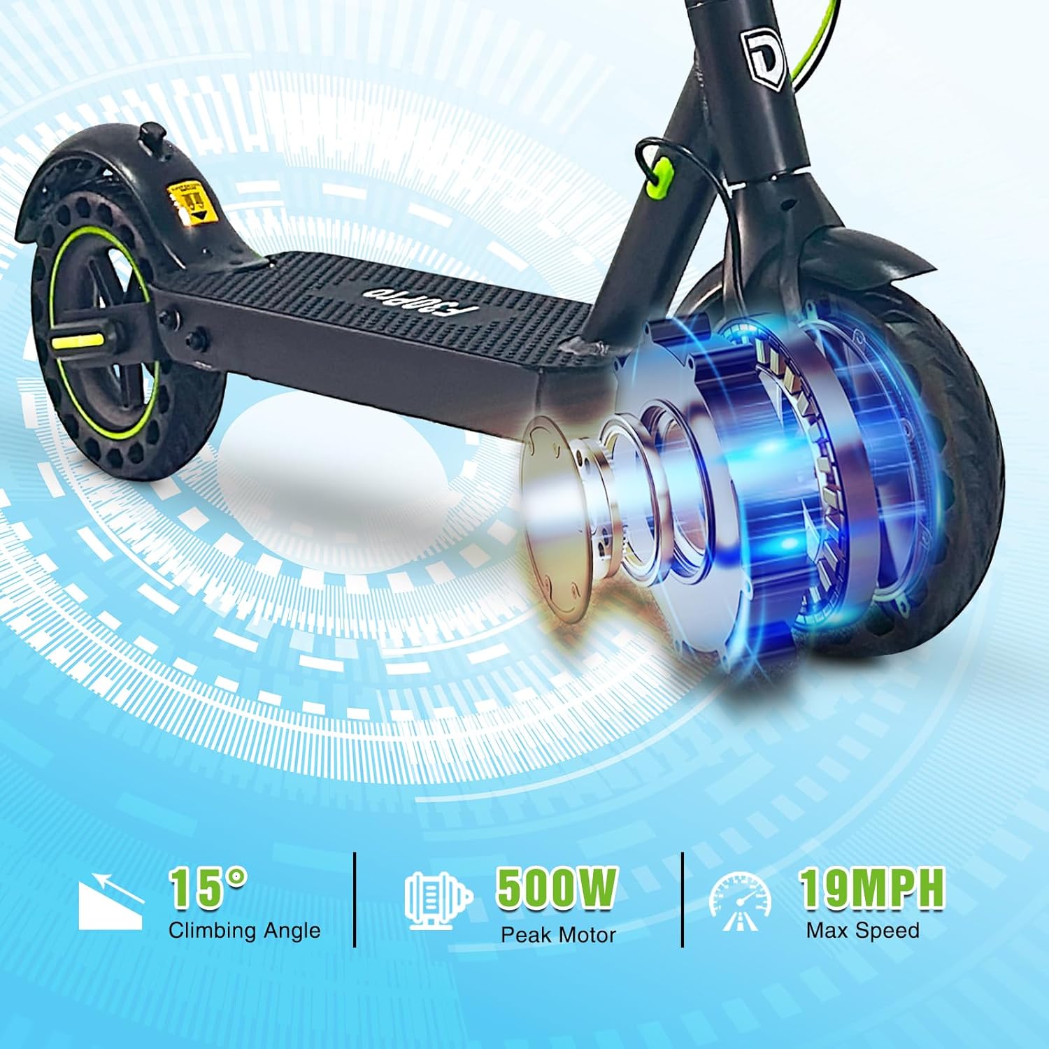 Electric Scooter for Adults, 350/500W Motor, 10'' Solid Tires, 19 Mph Speed, 25 Miles Range, Portable & Foldable Commuting E-Scooter, Dual Rear Suspension, Dual Brake System, App Control