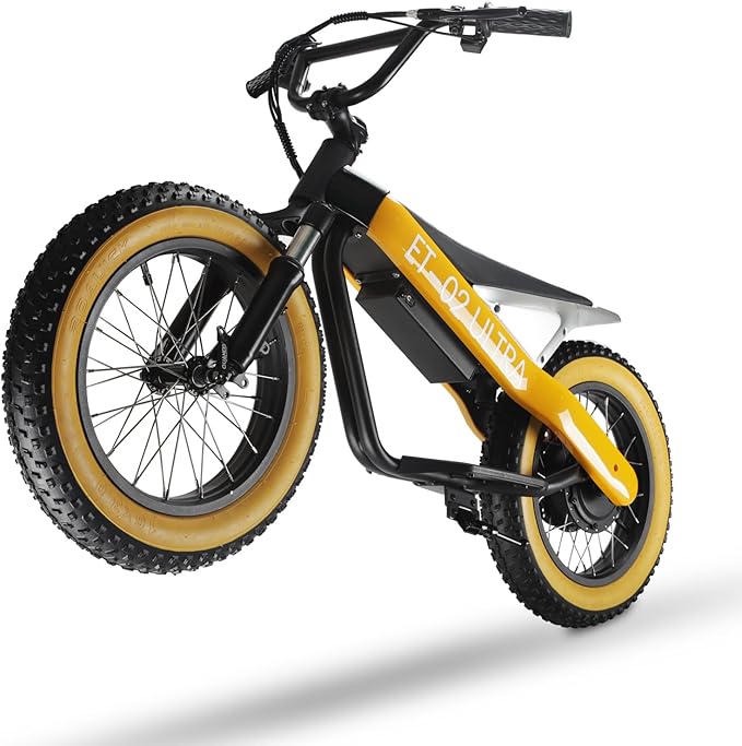 Electric Bike for Kids, 16'' Fat Tire, 750W Small E-Bike with 36V/7.8Ah Battery, 19MPH 20 Mile Range Electric Dirt Bike with Full Suspension,Yellow
