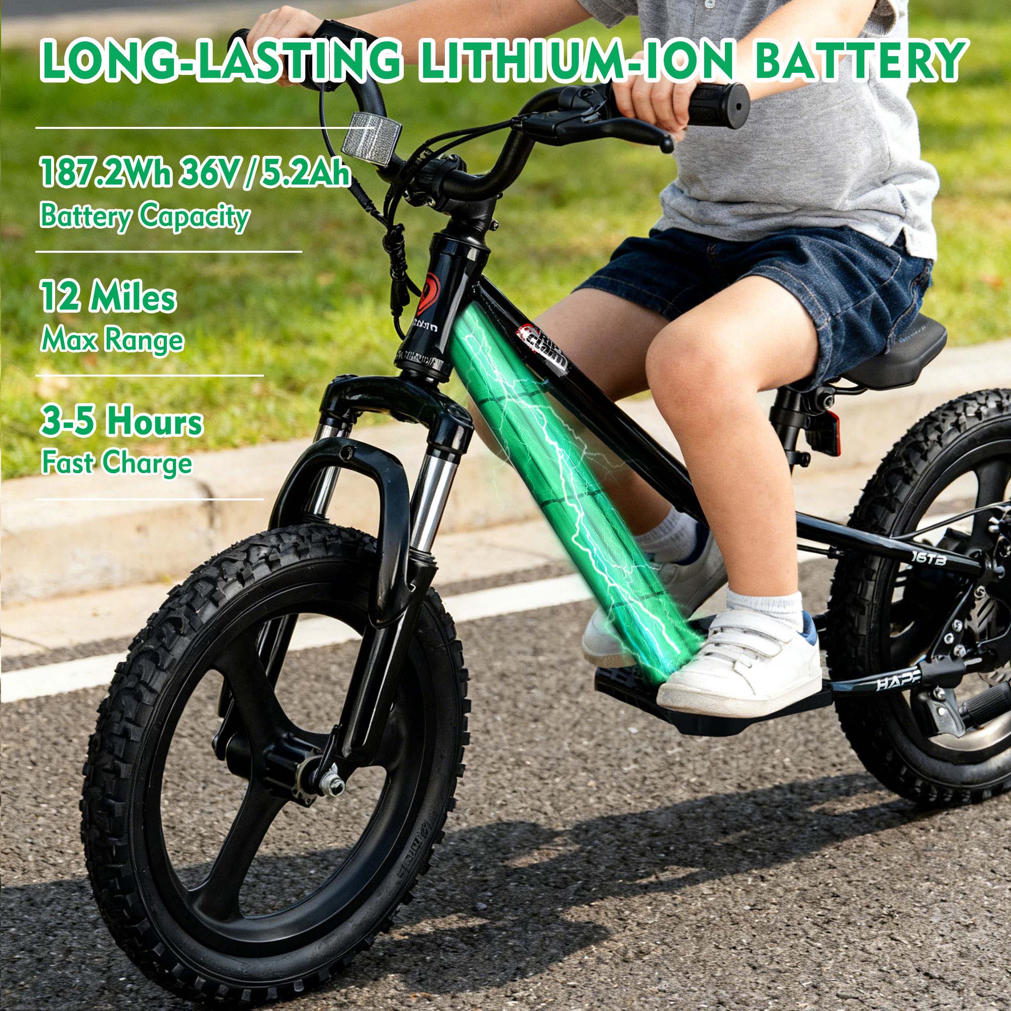 DuoDian KIDS ELECTRIC BIKE 250W 16" FOR AGES 5-12, UP TO 13.7 MPH, 12.4 MILES RANGE