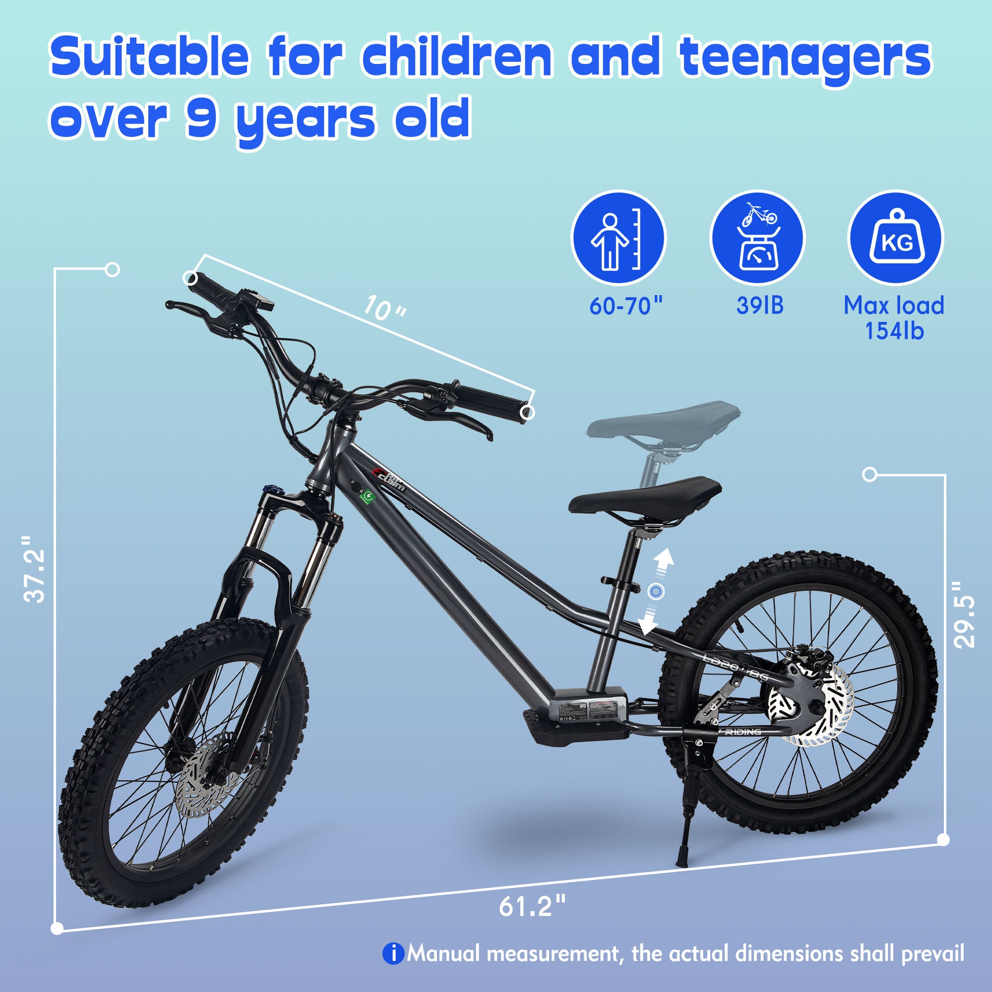 DuoDian KIDS ELECTRIC BIKE 350W 20" FOR AGES 9+, UP TO 18.6 MPH, 15.5 MILES RANGE