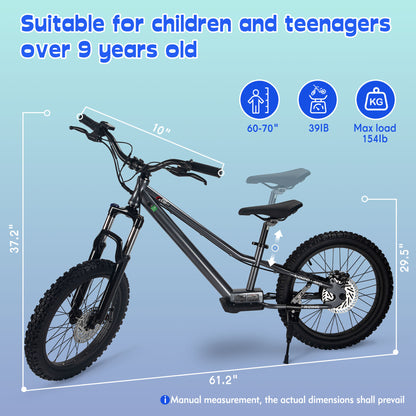 DuoDian KIDS ELECTRIC BIKE 350W 20" FOR AGES 9+, UP TO 18.6 MPH, 15.5 MILES RANGE