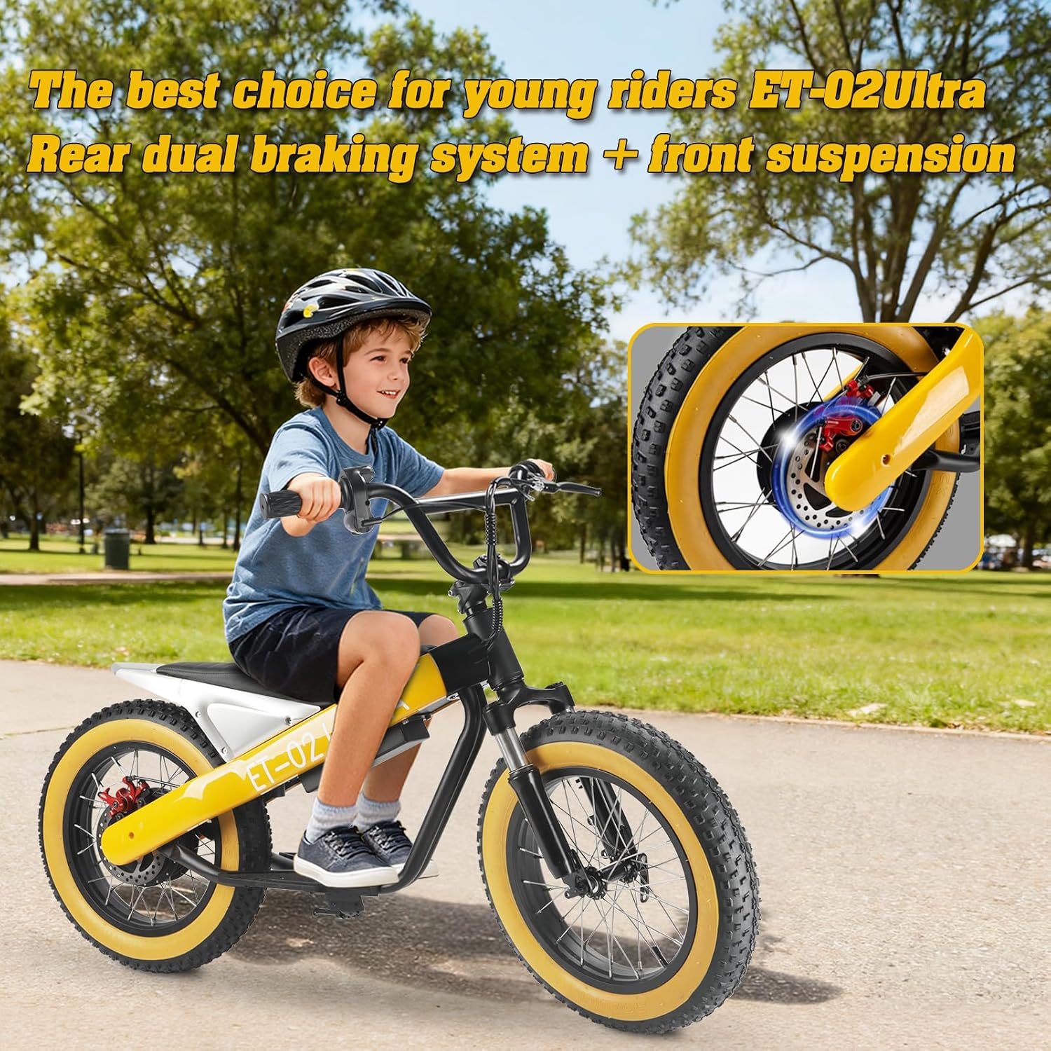 Electric Bike for Kids, 16'' Fat Tire, 750W Small E-Bike with 36V/7.8Ah Battery, 19MPH 20 Mile Range Electric Dirt Bike with Full Suspension,Yellow