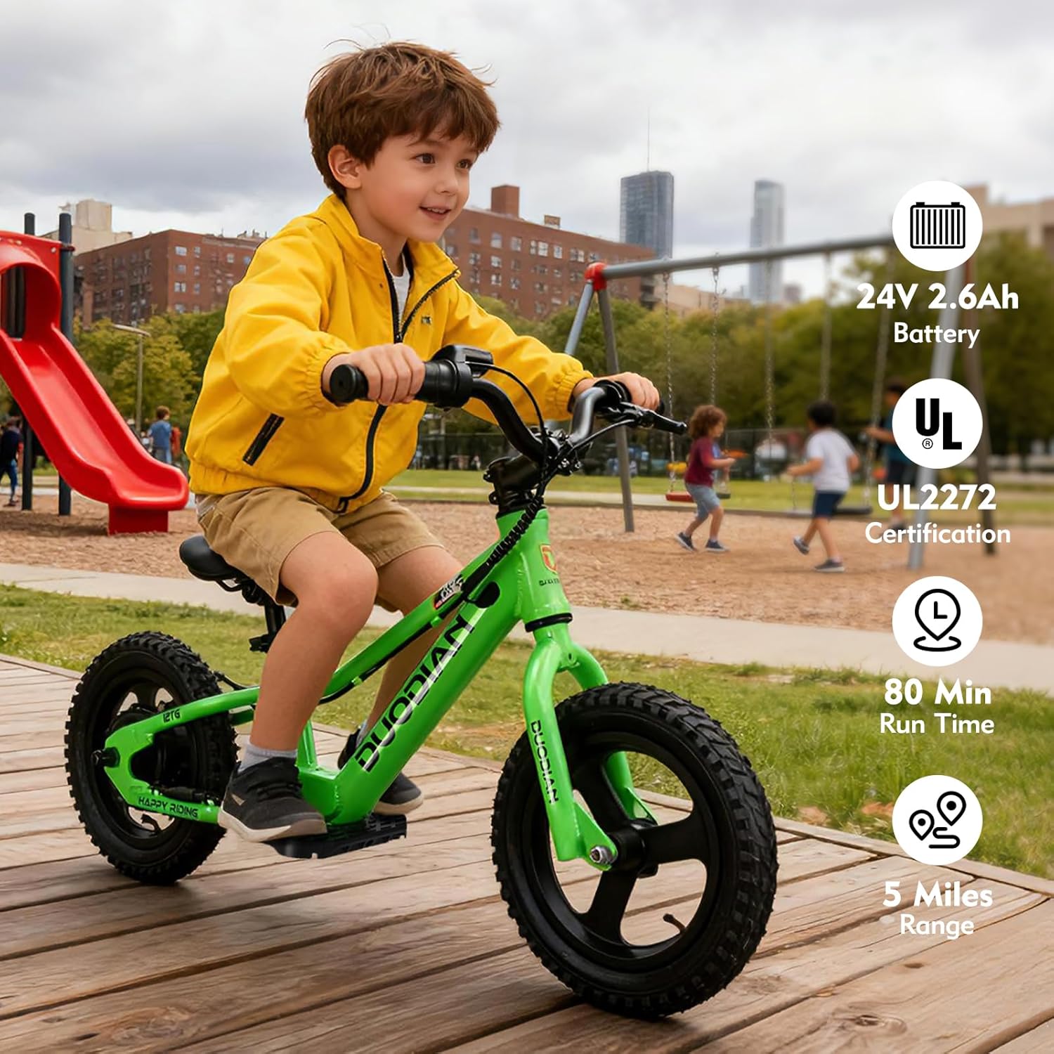 Electric Balance Bike for Kids, 180W Peak Motor,Toddler Balance Bikes with 12-inch Pneumatic Tires, Adjustable Seat, Electric Bike for Children Ages 3-6,Green