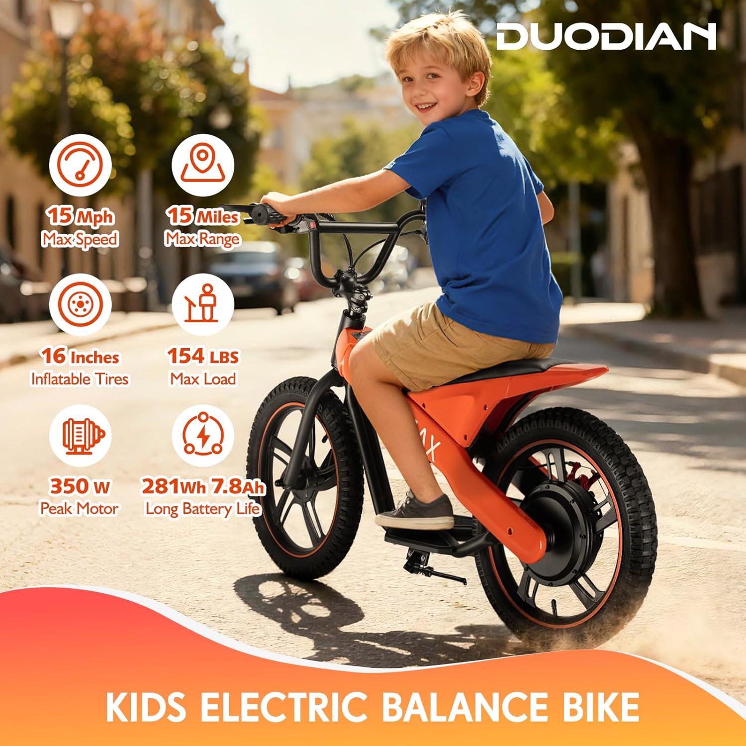 Electric Bike for Kids,Electric Dirt Bike,350W Motor Electric Motorcycle - Up to 15Mph & 15 Miles Range,16" Tires Electric Balance Bike for Boys & Girls Ages 6 and Up(Orange - 36V 7.8Ah Ship From US)