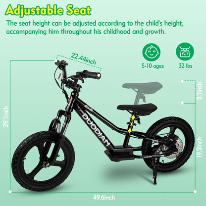 DuoDian KIDS ELECTRIC BIKE 250W 16" FOR AGES 5-12, UP TO 13.7 MPH, 12.4 MILES RANGE